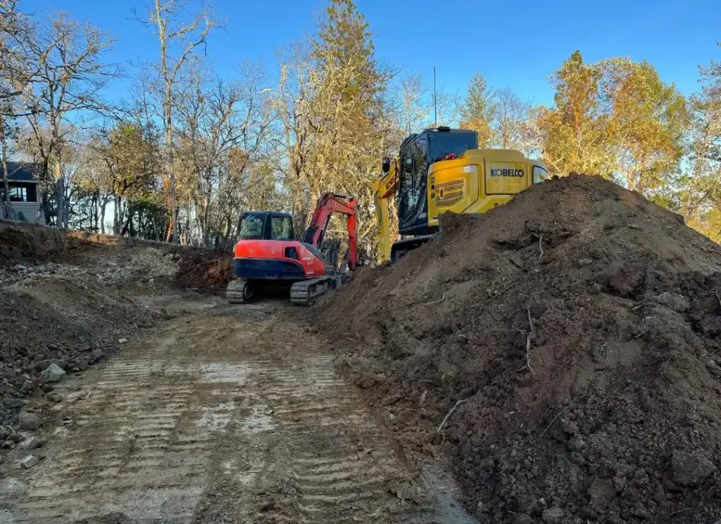 Excavator on gravel